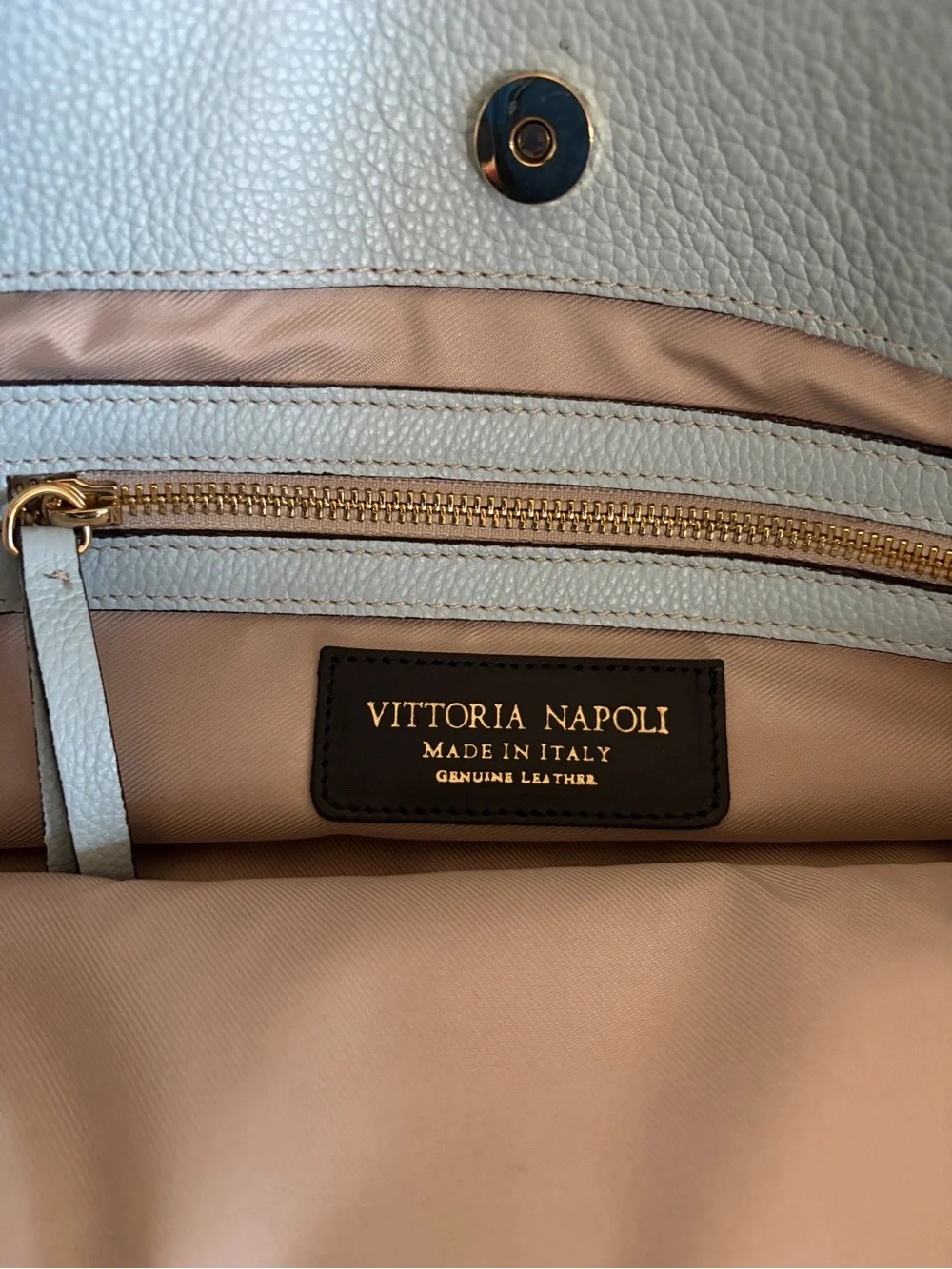 Vittoria Napoli Italian-made Light Blue Tote Bag with Double Straps